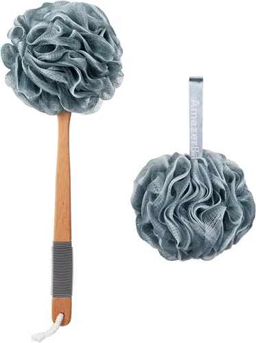 Miniatura 8 de AmazerBath Esponja de Ducha Loofah Exfoliante para la Espalda, Exfoliante Corporal de Malla Suave de PE con Mango Largo de Madera, Esponja de Baño