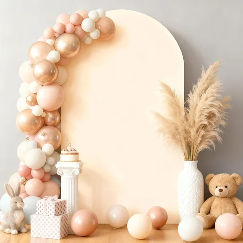 Miniatura 12 de Cubierta de Fondo de Arco Beige de 6 Pies - Cubiertas de Poliéster Ajustadas para Soporte de Arco de Boda con Parte Superior Redonda, Cubierta