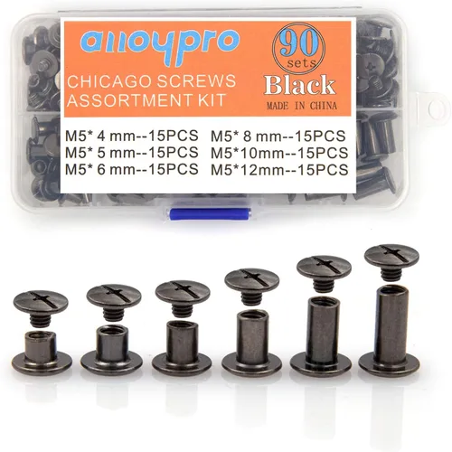 Miniatura 8 de ALLOYPRO 100 juegos de tornillos Chicago con destornillador de 3/16 pulgadas, remaches de cuero de 3/16 pulgadas, 10 tamaños, remaches de tornillo