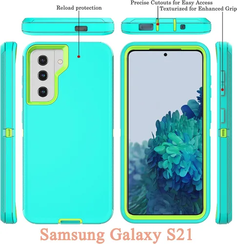 Miniatura 2 de Funda resistente 3 en 1 para Galaxy S21 (no para S21 Plus), con película de TPU flexible y película de lente de cámara, paquete de 2 fundas