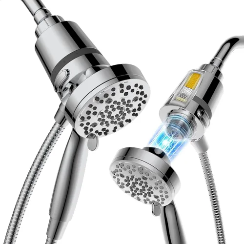 SANYCASA Cabezal de Ducha Filtrado con Mano, Sistema de Atraque Magnético, Cabezal de Ducha de Mano de Alta Presión con Filtro KDF para Agua Dura, 6