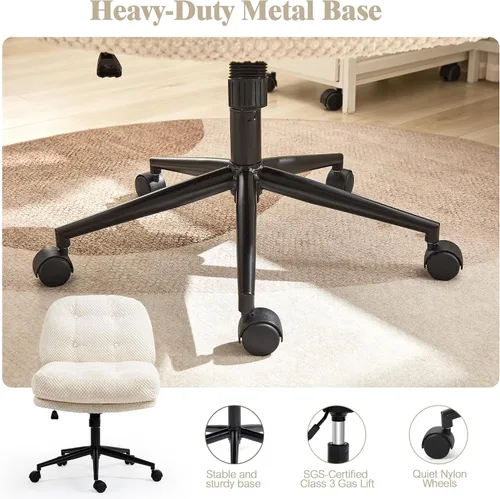 Miniatura 5 de Silla cruzada con ruedas más anchas y gruesas, silla de oficina con patas cruzadas, cómoda, ajustable, giratoria, color blanco