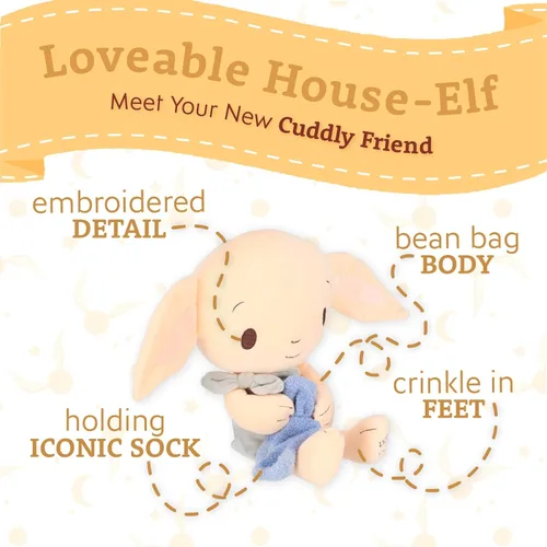 Miniatura 3 de Kids Preferred Harry Potter Dobby Peluche Relleno Animal El Adorable Elfo Doméstico Sosteniendo Su Icónico Calcetín para Bebés, Niños Pequeños