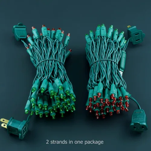 Miniatura 7 de Luces de Navidad de gran angular de una pieza rojas y verdes, 140 unidades, 48 pies, 2 juegos de 70 LED de 24 pies de alto, impermeables, 0.197 in