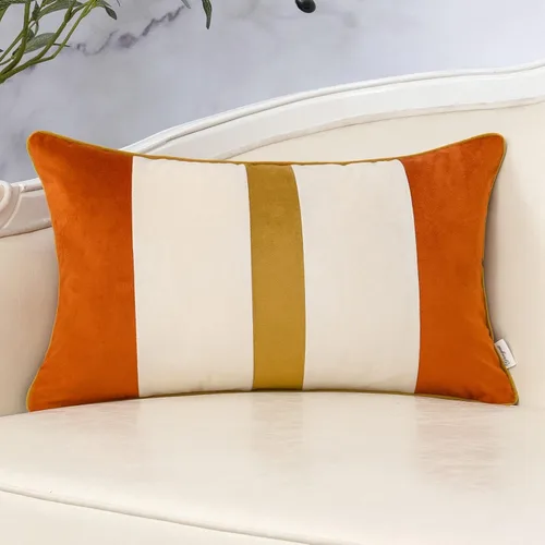 Miniatura 12 de Yangest - Funda de cojín lumbar de terciopelo a rayas, funda de cojín de retazos negros, funda de cojín moderna neutra oblonga para sofá, sillón