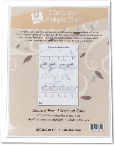 UniKeep Gráficos de pedigrí para la investigación de genalogía - Papel de calidad de archivo (pedigrí de 5 generaciones)