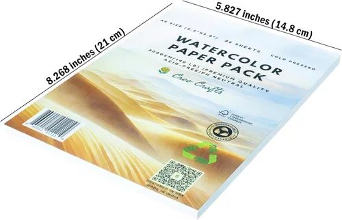 Miniatura 2 de Creo Crafts Papel de acuarela profesional Papel prensado en frío A5 de 300 GSM, sin ácidos, 50 hojas, ideal para artistas, dibujo profesional