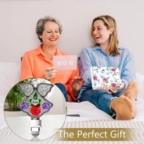 Miniatura 3 de KY&BOSAM Angel Sister - Luz de noche de flor en vidrio con ribete de metal, luz nocturna de corazón para hermana, cuarto de bebé, dormitorio, baño
