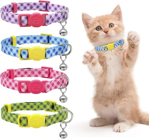 Miniatura 9 de azuza Paquete de 4 Collares para Gatos y Gatitos de Liberación Rápida con Campana, Hebilla Segura Ajustable 2#Fruta