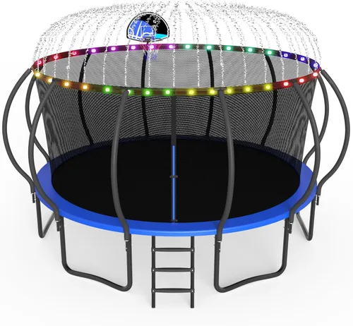 Miniatura 10 de SKYUP Tranpoline de 8 10 12 14 15 16 pies 1500 libras para niños y adultos con luz+rociador+calcetines, tranpolina recreativa con aro de baloncesto