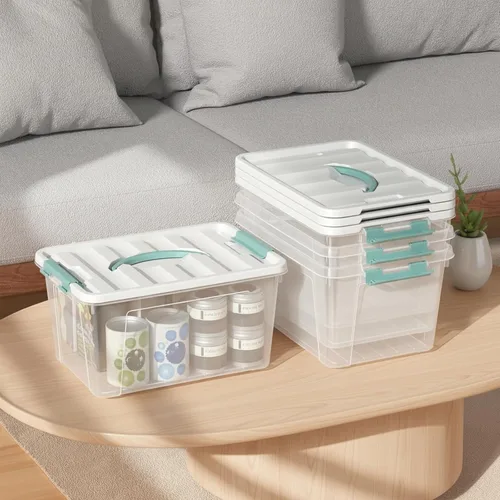 Miniatura 5 de 8 paquetes de contenedores de almacenamiento de plástico con tapas, caja de almacenamiento transparente, 14 cuartos de galón