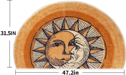 Miniatura 2 de Alfombras semicirculares de 31.5 x 47.3 pulgadas, alfombra de sol y luna, alfombra bohemia amarilla, alfombras antideslizantes de estilo tribal