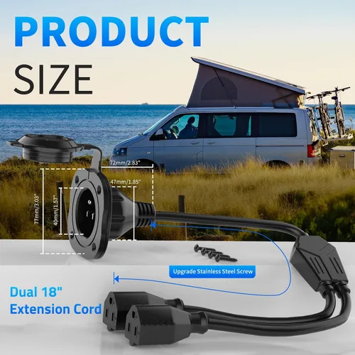 Miniatura 7 de BEBOBLY Enchufe de puerto de CA de 15 amperios, enchufe de entrada de alimentación de 125 V con cubierta impermeable y cable de extensión dual