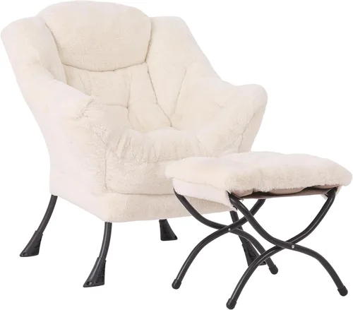 Miniatura 15 de MBOOYOME - Silla perezosa con otomano plegable, sillón de acento moderno de ocio con reposabrazos y bolsillo lateral y reposapiés plegable, silla