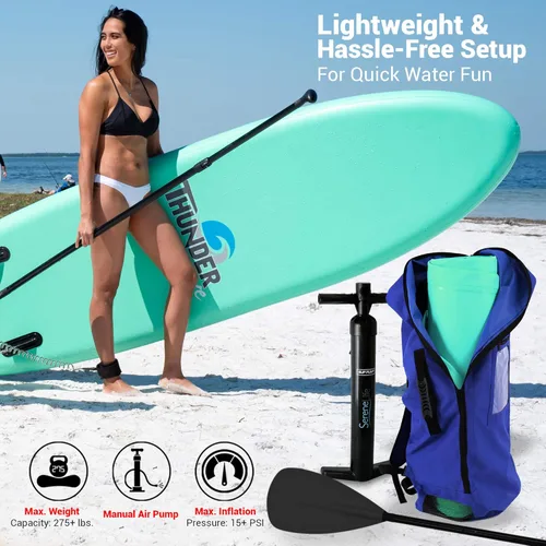 Miniatura 3 de SereneLife 10’ Inflatable Stand Up Paddle Board with Premium SUP Accessories - 32” Wide Stable Design with Non-Slip EVA Deck Pad, for Youth and Verde