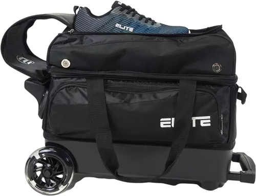Miniatura 8 de ELITE Bolsa de bolos Deluxe de 2 bolas con ruedas lisas de 5 pulgadas, bolsillo grande para accesorios, compartimento para zapatos, mango extensible