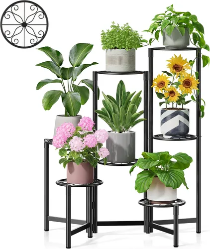 Miniatura 29 de Soporte escalonado para plantas al aire libre de 3 niveles para interiores, estante de flores de metal para múltiples plantas, soportes altos