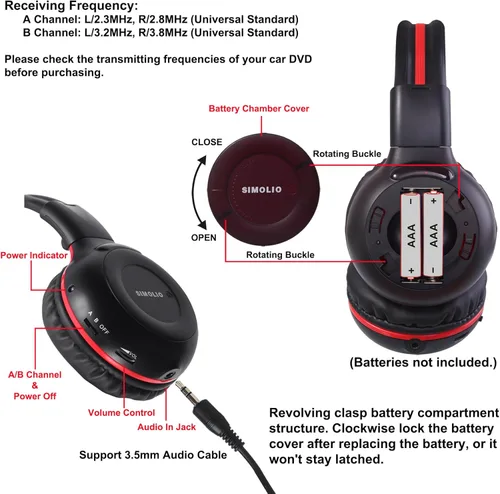 Miniatura 2 de SIMOLIO Auriculares IR para DVD de automóvil, auriculares infrarrojos universales de 2 canales, auriculares inalámbricos para automóvil con bolsa