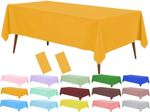 Miniatura 26 de Mantel de plástico verde frutal (paquete de 2), 54 x 108 pulgadas, cubierta de mesa para mesa rectangular, manteles desechables verde manzana