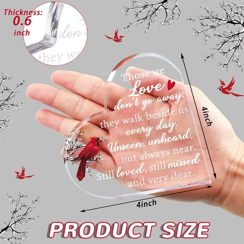 Miniatura 2 de Regalos conmemorativos por la pérdida del padre o la madre, corazón acrílico conmemorativo de cardenal rojo para duelo, regalos de condolencia
