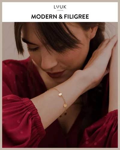 Miniatura 2 de LUUK LIFESTYLE Pulsera de acero inoxidable con colgante y tarjeta de felicidad, filigrana y joyería minimalista para mujer, idea de regalo única