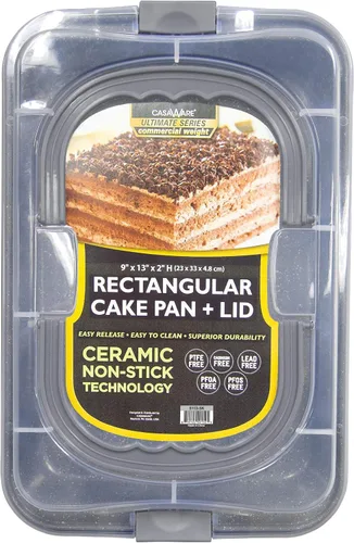 Miniatura 6 de casaWare Molde rectangular cubierto para tartas de 9 x 13 x 2 pulgadas con asas anchas (granito azul)