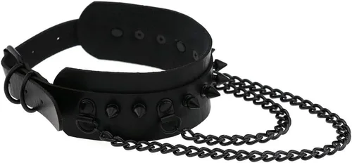 Miniatura 7 de FM FM42 Gargantilla unisex multicolor de piel sintética con remaches en tono negro con picos de 2 capas