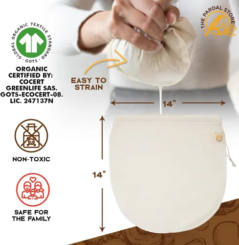 Miniatura 4 de Bolsa XXL de leche de nuez de 14 x 14 pulgadas, 100% algodón orgánico sin blanquear, fácil de limpiar, bolsas de colador de leche de nuez/estopilla
