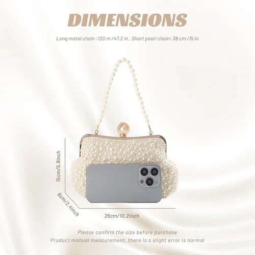 Miniatura 2 de Fecialy Women Pearl Clutch Purses Evening Handbags Clutch Wedding Crystal Shoulder Bag with Pearl Chain