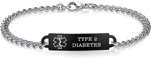 Miniatura 126 de Pulseras de identificación de alerta médica de 6.5 "-8.5" para mujeres, pulseras de emergencia médica de acero inoxidable, grabado gratuito