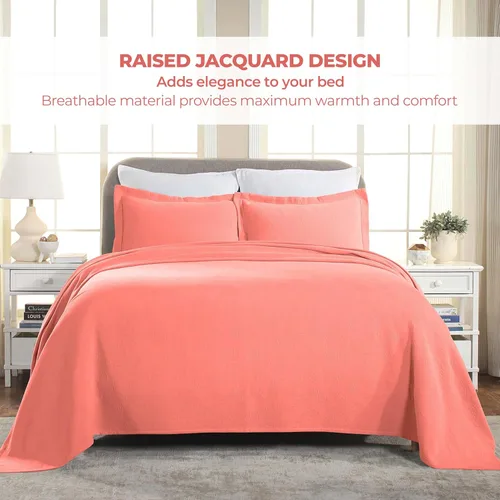 Miniatura 4 de Superior colcha de una plaza de jacquard y matelasse 100 % algodón de alta calidad, turquesa, individual, Coral, gemelo