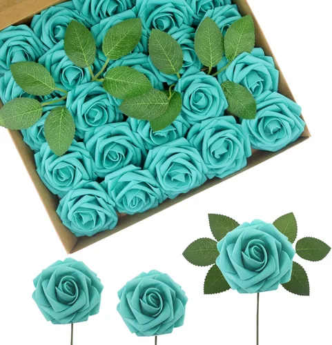 Miniatura 29 de Flores Artificiales Rosas Realistas, 50 piezas de rosas falsas con tallo de aspecto real para ramos de boda DIY, centros de mesa, despedida