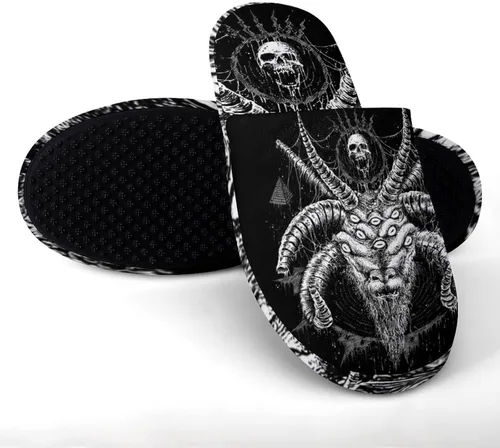 Miniatura 4 de Baphomet Satan Goat - Pantuflas de algodón para hombre, lavables, cálidas, con suela de goma