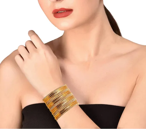 Miniatura 2 de Touchstone Pulsera india de Bollywood Kundan con aspecto de Kundan grabado a mano, malla de metal pelado, alambres trenzados, diamantes