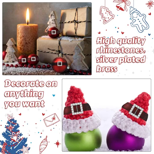 Miniatura 5 de 30 piezas de hebilla cuadrada de Navidad de 0.630 in con diamantes de imitación, cinta deslizante, hebilla de cinta de Navidad, hebilla de cinturón