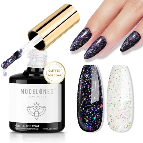 Miniatura 18 de Modelones Esmalte de uñas en gel con purpurina, acabado brillante ultra fino blanco con aurora, purpurina transparente, acabado brillante con A1
