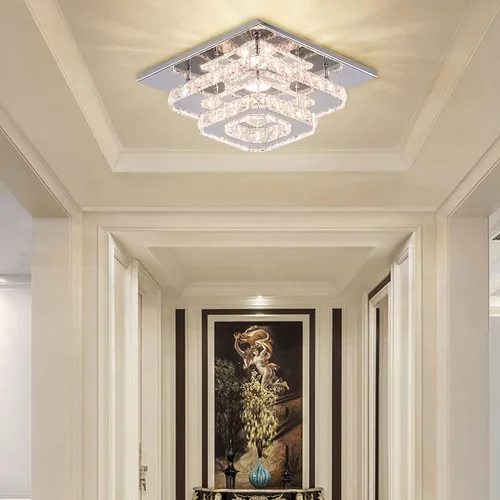 Miniatura 8 de Mini candelabro LED de cristal para techo, 2 capas, lámpara de techo empotrada, moderna iluminación para pasillo, escalera, cocina, baño