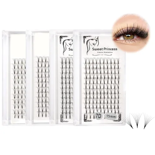 Miniatura 10 de 12 filas, 120 extensiones de pestañas postizas de volumen prefabricadas 10D, grosor de 0.003 in, rizo D, color negro, suaves, individuales, pestañas