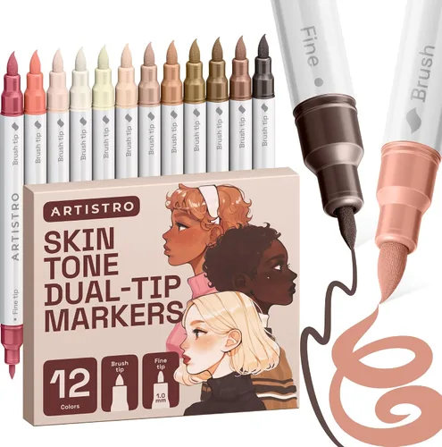 Miniatura 22 de ARTISTRO 5 marcadores de pintura acrílica negra, bolígrafos de pintura de doble punta + pincel fino ideal para caligrafía, perfectos para tela