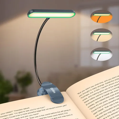 Miniatura 13 de Gritin Luz de Libro Recargable para Leer en la Cama con 19 LED y Función de Memoria - Cuidado de los Ojos, 3 Temperaturas de Color, 5 Niveles