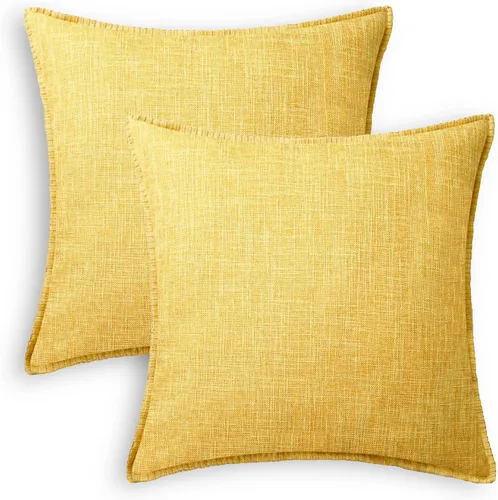 CaliTime Juego de 2 fundas de almohada de algodón con bordes cosidos de hilo de algodón, 2 tonos, de lino rústico, para sofá, decoración del hogar,