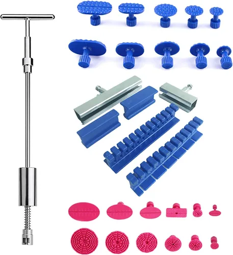 U/D Kit de reparación de abolladuras, 2 en 1, extractor de abolladuras sin pintura con kit de eliminación de abolladuras en T, 22 extractores de