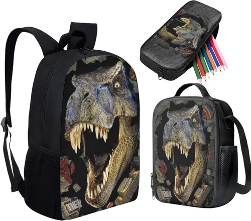 Miniatura 8 de HUGS IDEA Juego de 3 bolsas escolares con aislamiento térmico para el almuerzo, estuche para lápices
