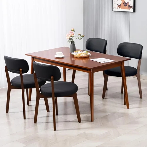 Miniatura 7 de Yilaywain - Sillas de comedor modernas de mediados de siglo con marco de madera de caucho, tapizado de piel sintética negra, capacidad