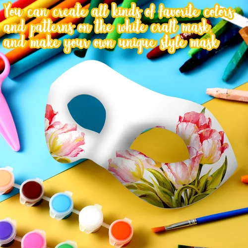 Miniatura 3 de Leyndo 24 máscaras de papel maché de media cara, color blanco, para bricolaje, Mardi Gras, Halloween, fiesta de cosplay (estilo moderno)