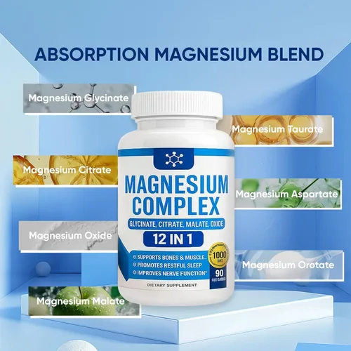 Miniatura 2 de Complejo de magnesio 7 Suplemento elemental – Complejo de magnesio 1000mg Formas incluyendo glicinato, citrato, malato, taurato quelado Apoyo
