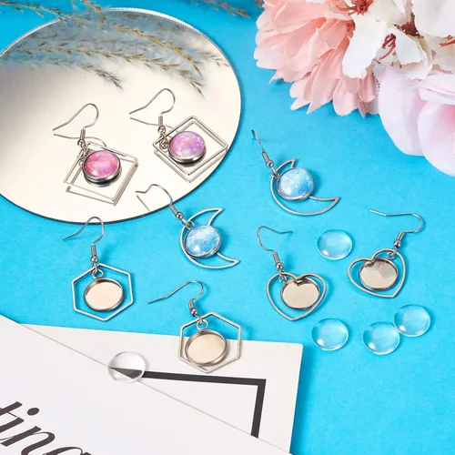 Miniatura 4 de FASHEWELRY 20 piezas bandejas de bisel de acero inoxidable para aretes geométricos configuración de bisel en blanco corazón luna redondos aretes