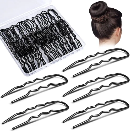 Miniatura 8 de 200 horquillas para el pelo en forma de U de 2.4 y 2 pulgadas, pasadores de pelo con caja de almacenamiento para mujeres y niñas y peluquería (negro)