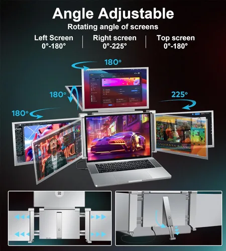 Miniatura 4 de 14" Monitor Portátil Extensor de Pantalla para Laptop, Monitor Cuádruple, Solo 1 Cable para 3 Pantallas, Extensor de Laptop FHD 1080P IPS Compatible