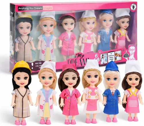 Liberty Imports Little Career - Muñecas pequeñas con vestidos, mini muñecas pequeñas imaginativas con trajes para chef, médico, piloto, ingeniero,